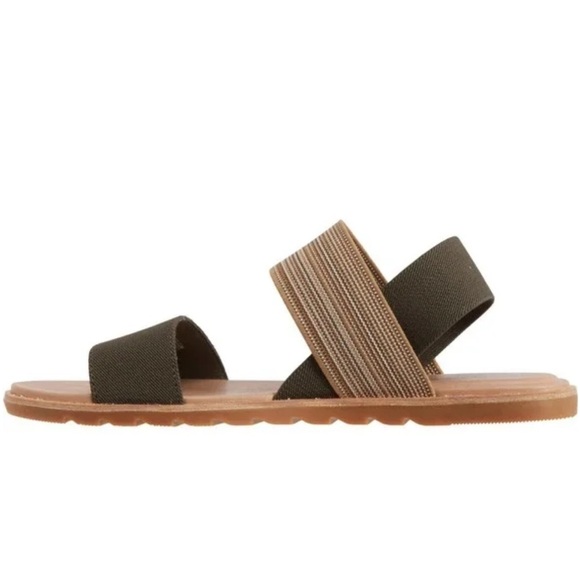 Sorel Ella II Two Strap Sandal Green/Tan Sporty Elastic Strap Flat Sandals NWOB - Picture 3 of 15